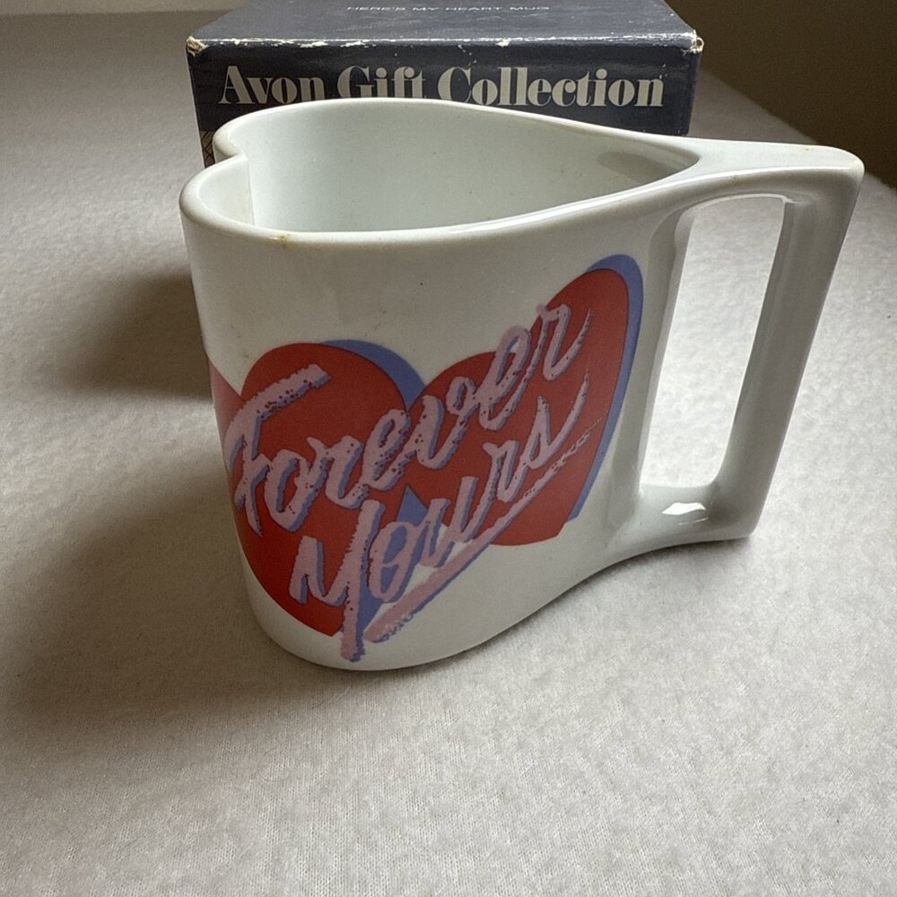 Vintage Avon Forever Yours Heart Shaped Mug Ceramic Coffee Cup with Original Box